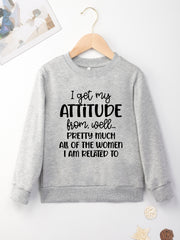 I GOT MY ATTITUDE Letter Print Boys Casual Creative Pullover Sweatshirt