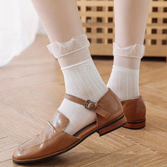 Breathable Guaze Trim Socks Thin Textured Mid Tube Women's Stockings