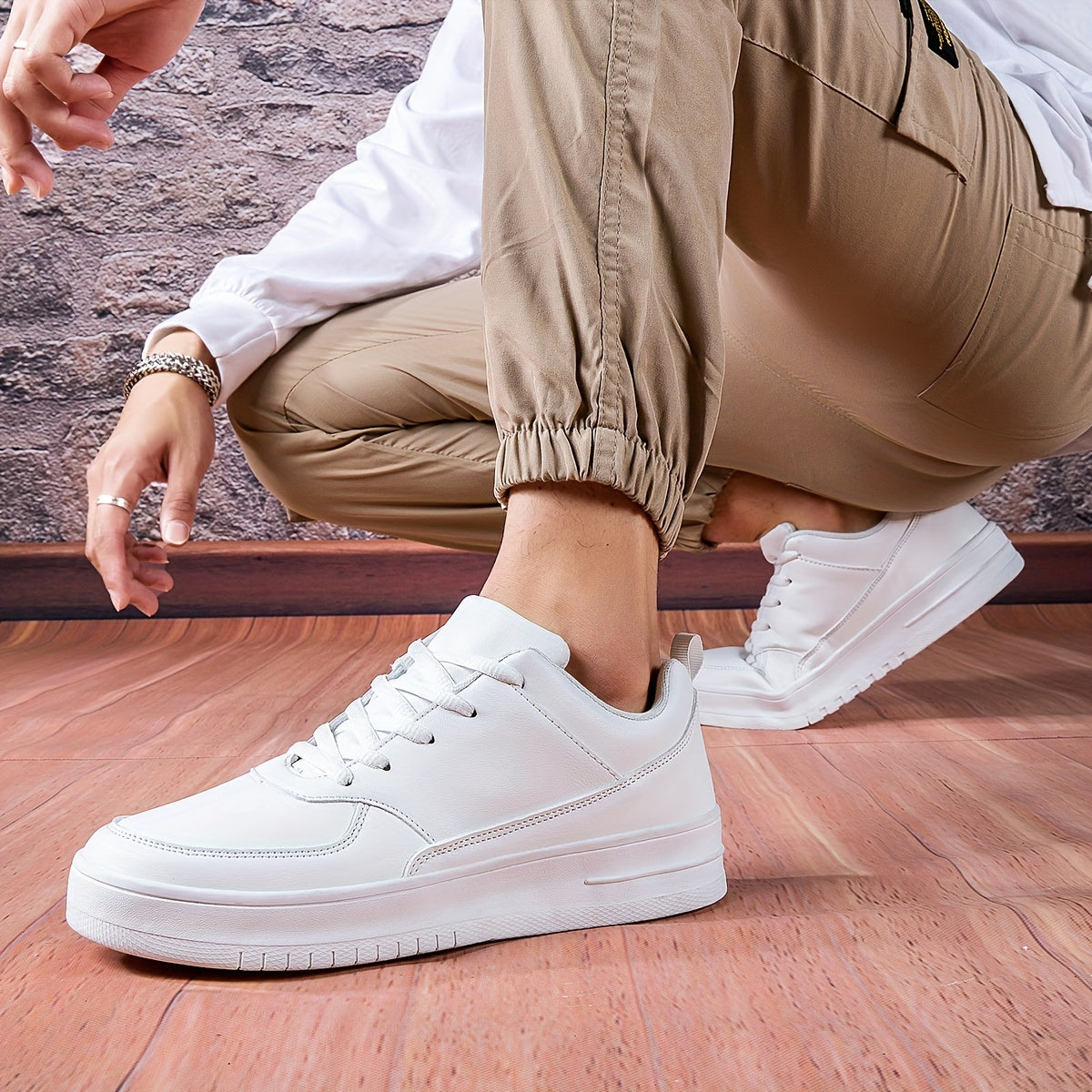 Faux Leather Skate Shoes Casual Flat Wear Resistance Sneakers