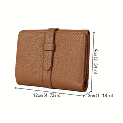 Women's Leather Bifold Wallet with Snap Closure Coin Pocket - Beige