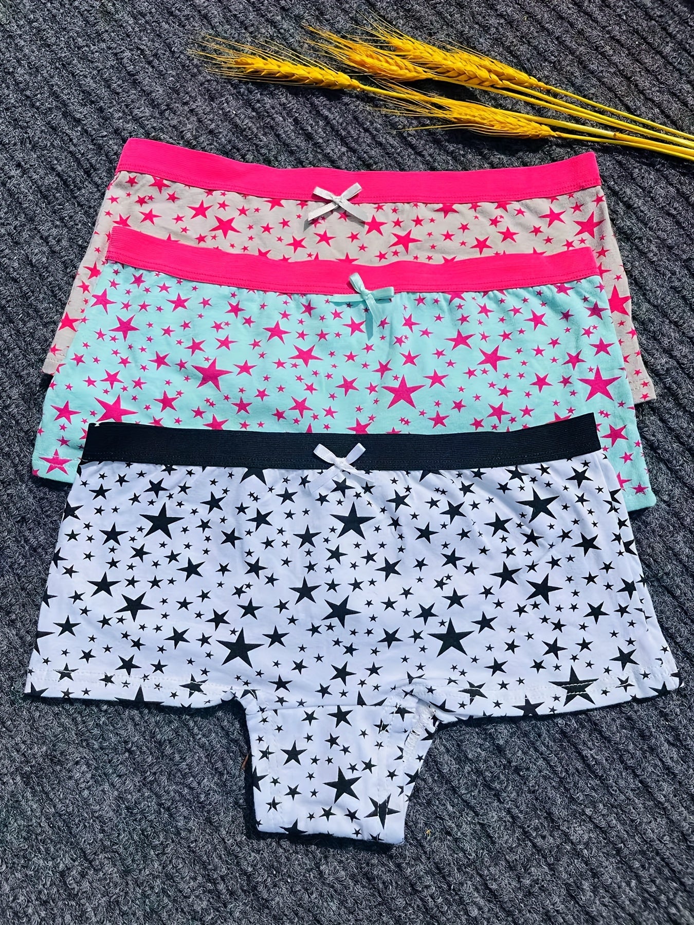 3pcs Star Print Boyshort Panties Soft & Comfortable Women's Lingerie