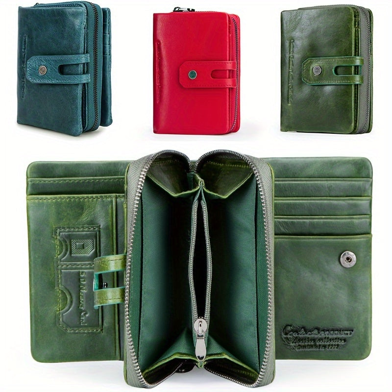 Vintage Leather Wallet for Women Trifold Teal Red