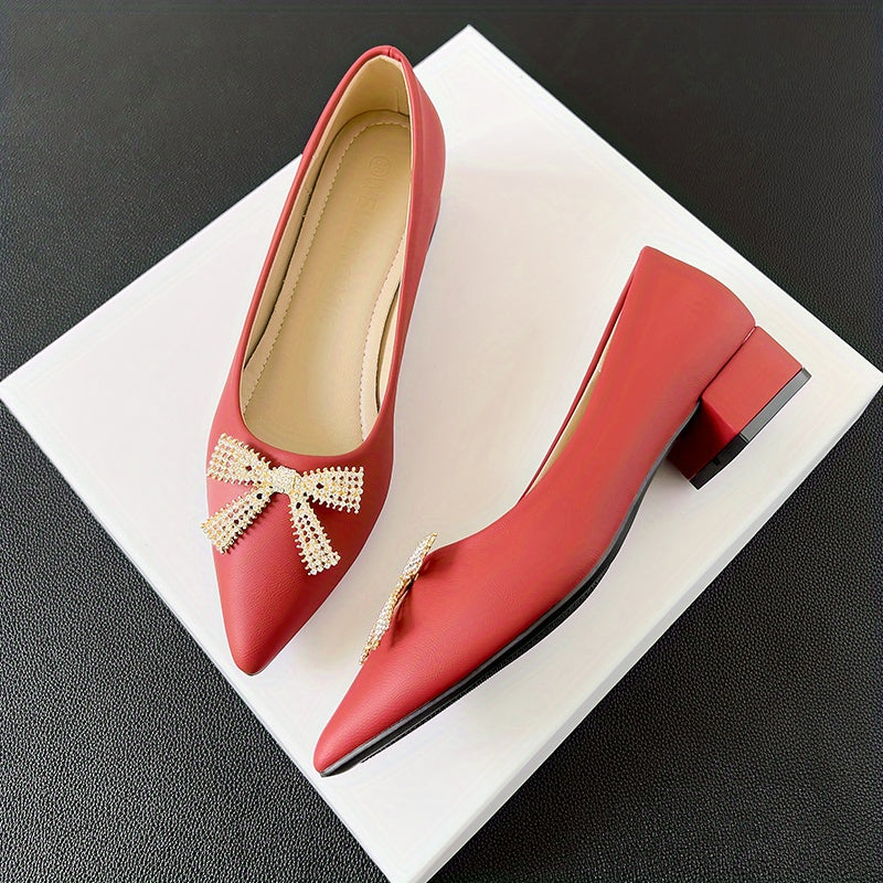 Metallic Bowknot Decor Slip On Low Heel Shoes