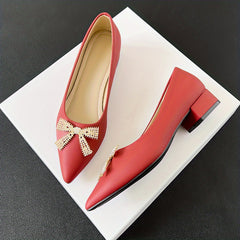 Metallic Bowknot Decor Slip On Low Heel Shoes