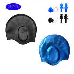 2pcs Waterproof Silicone Swimming Caps for Adults