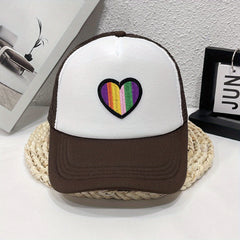 Striped Heart Embroidered Baseball Cap Trucker Hat Mesh Sun Hats Women