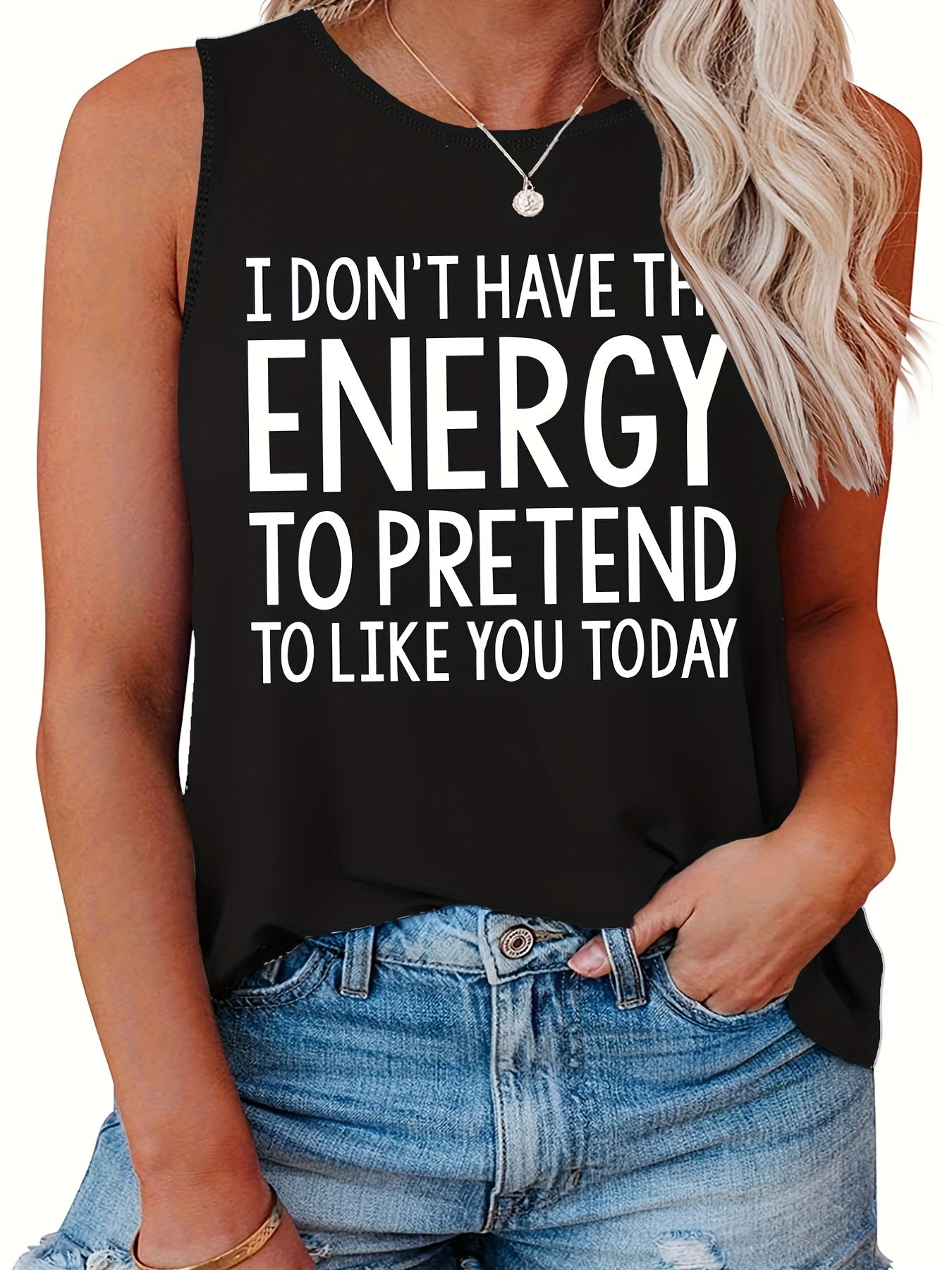 Letter Print Round Neck Tank Top