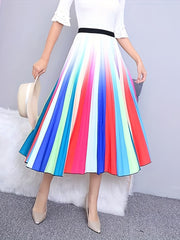 Women's Plus Ombre Stripe Print High Rise Pleated Maxi Skirt