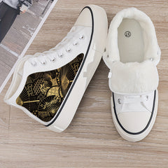 Girl's High Top Golden Pattern Skate Shoes with Plush Lining