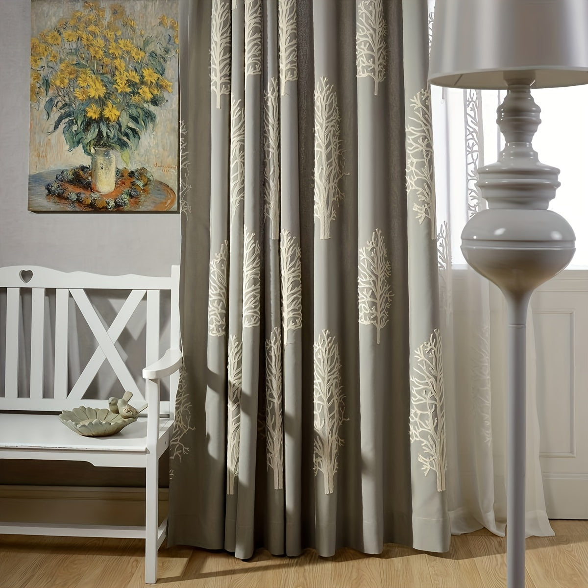1pc Tree Embroidery Curtain for Home Decor