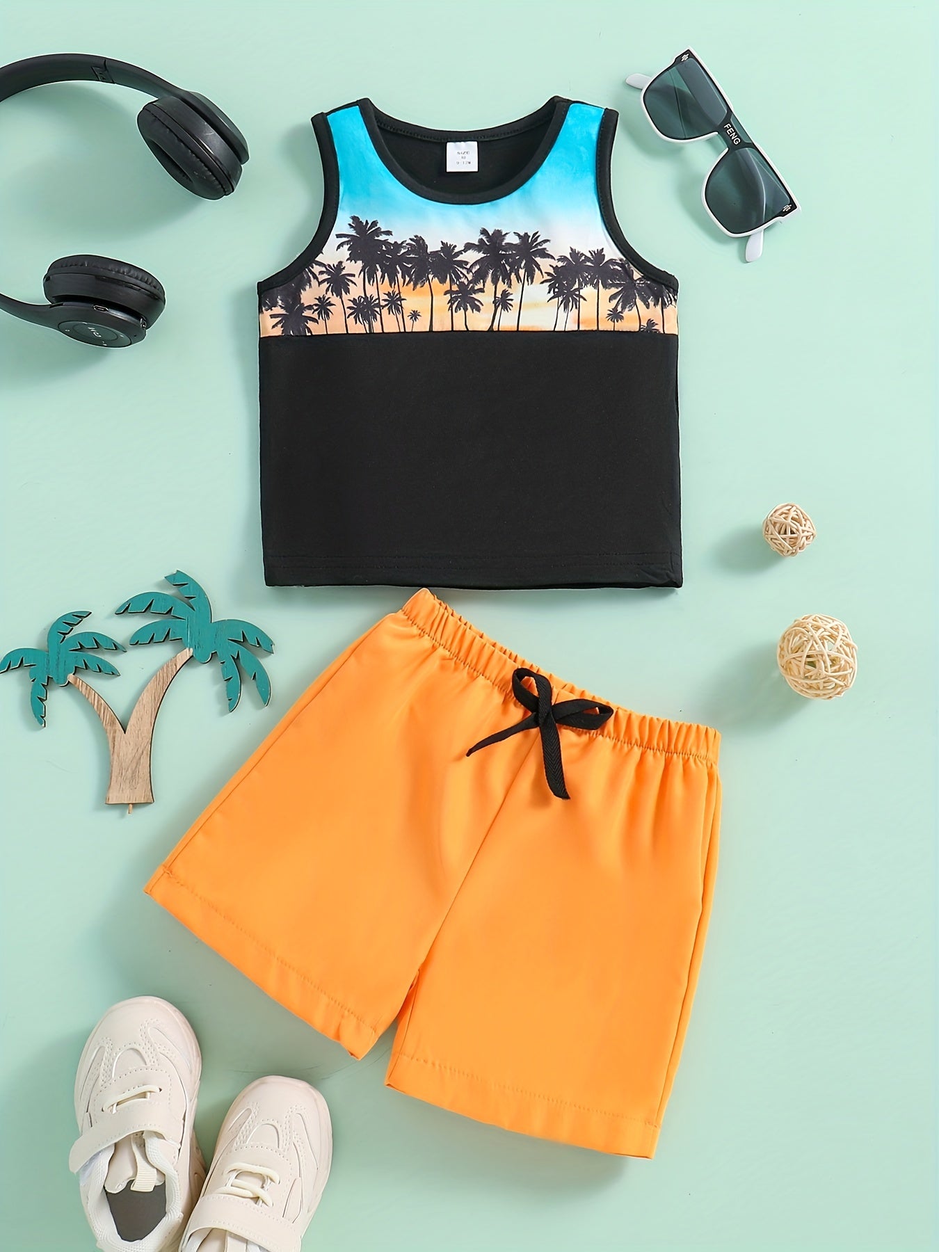 Baby Boy's Tree Print Vest & Shorts Set Summer Outfit