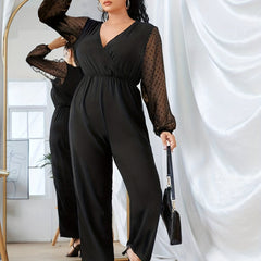 Mesh Dot Lantern Sleeve Jumpsuit