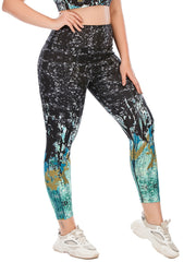 Random Print Yoga Sports Leggings With Pocket Women's Plus Size