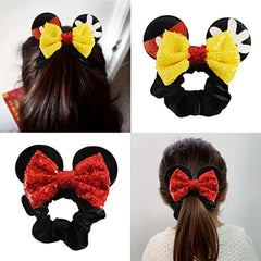 2pcs Sparkly Sequin Scrunchies for Girls Mouse Ears Hair Bows