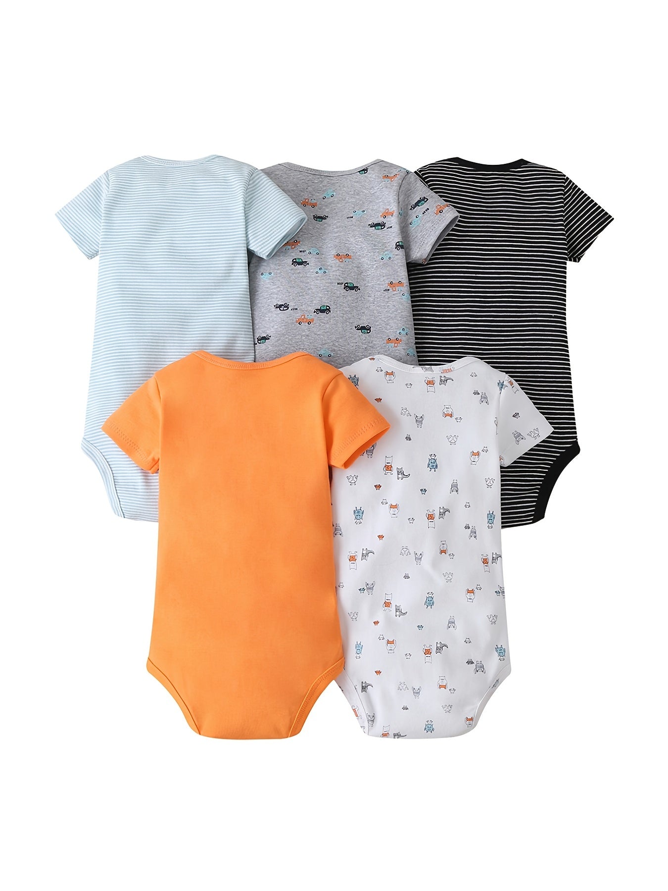 5pcs Baby Boys Casual Short Sleeve Onesie With Assorted Designs