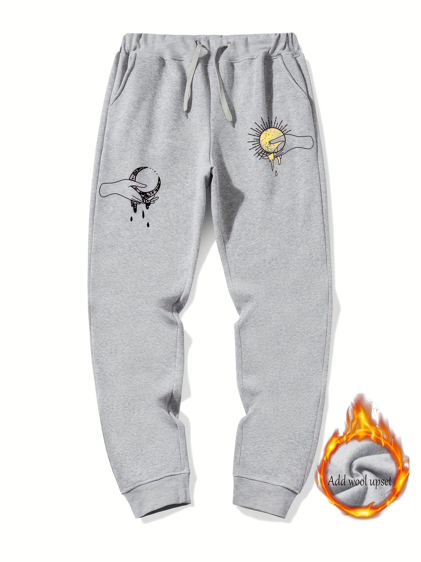 Sun And Moon Pattern Casual Stretch Graphic Joggers Men s Sweatpants