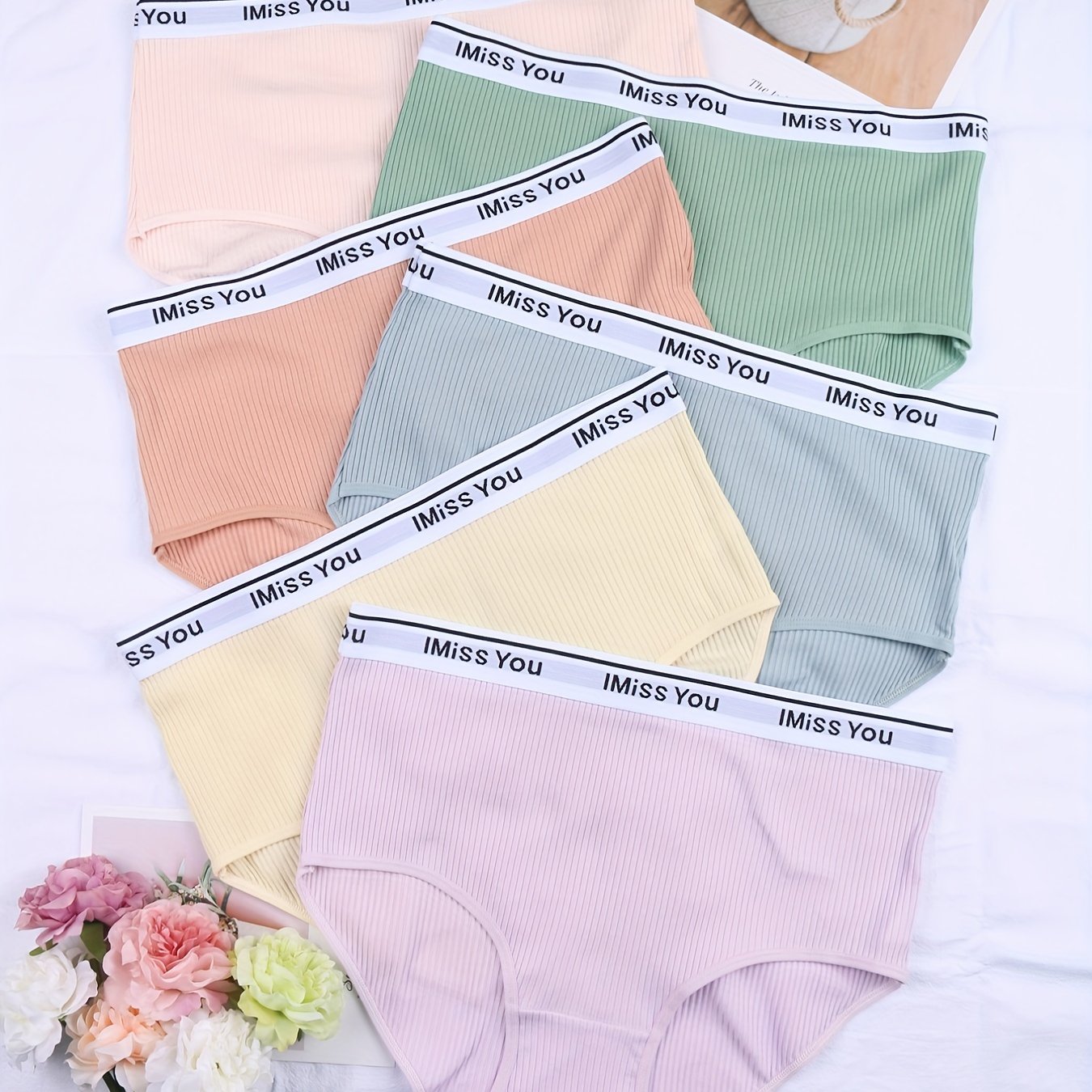 6 Pack Plus Size Panties Set Women's Plus Soft Contrast Letter