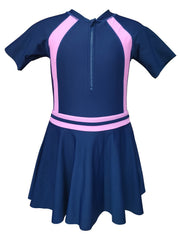 Girls Splicing Short Sleeve Zip Swimwear