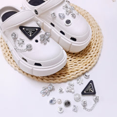 Triangle Silver Pearl Bear Rhinestone Shoe Decor Set