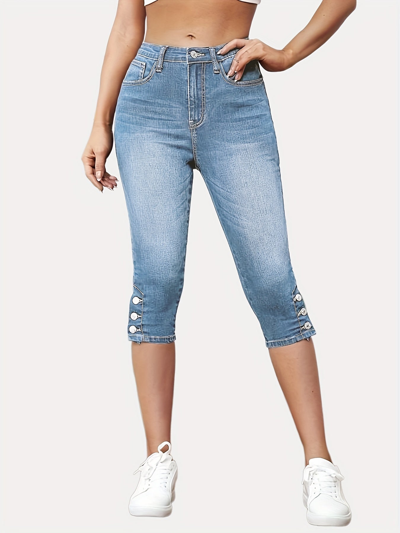 High Waist Slim Fit Capris Skinny Jeans