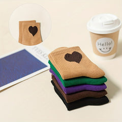 5prs Kids Retro Love Crew Socks Breathable Sweat Absorption All Seasons Socks