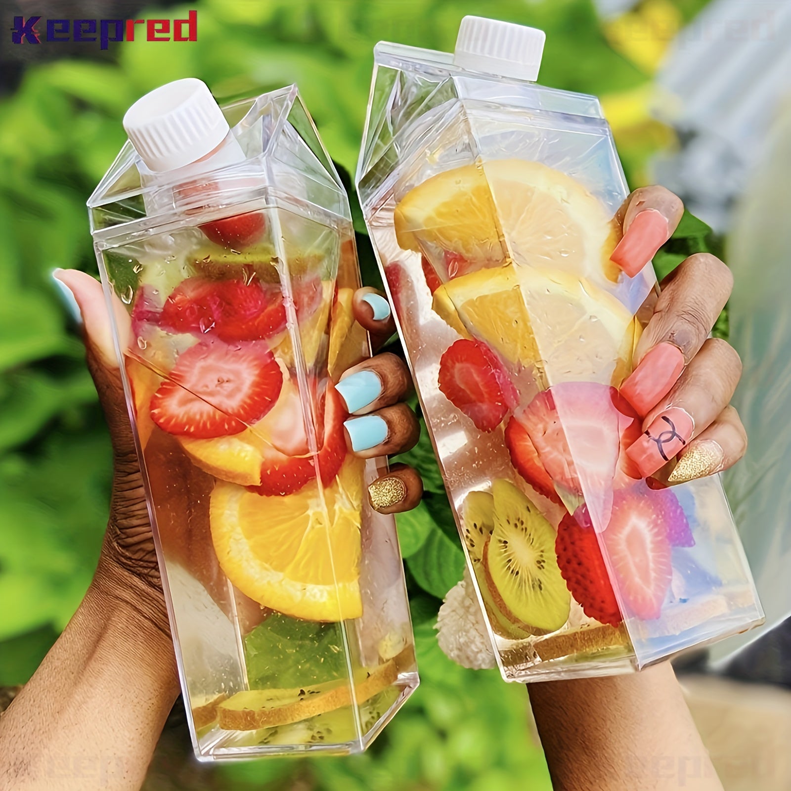 Red Square Water Bottle Large Capacity Portable Transparent for Sports Camping