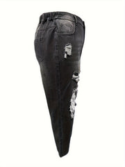 Women's Plus Ripped High Rise Tapered Leg Jeans
