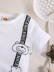 Baby Boys Bear Paw Letter Romper Short Sleeves Summer Romper