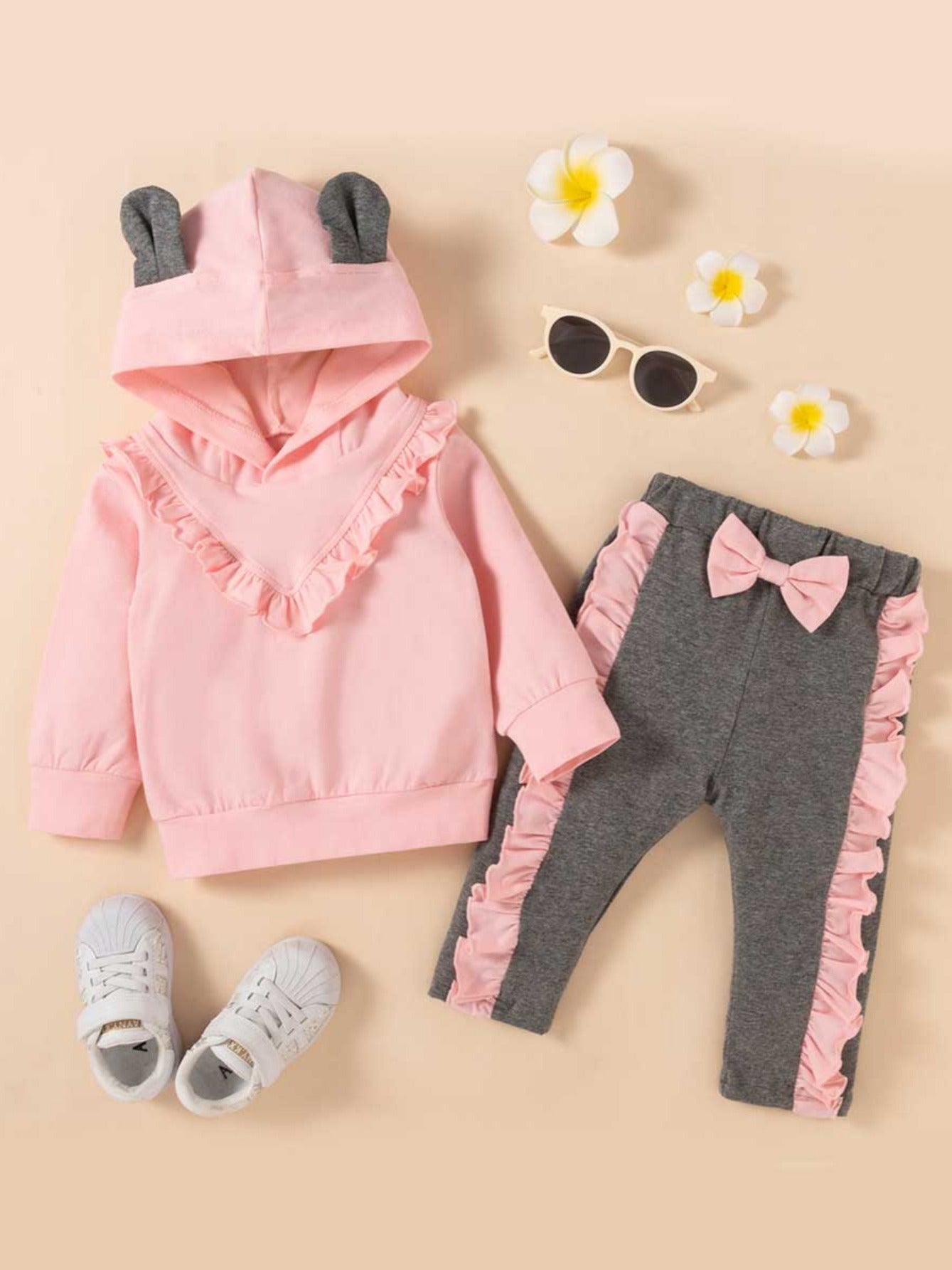 Girls Ruffled Pullover & Bow Trousers Set