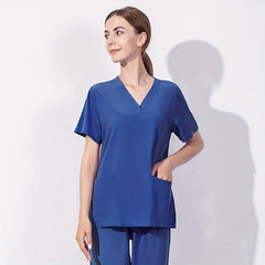 Zipper Pocket Front Scrub Tops Short Sleeve Work Tops For Nurse Women