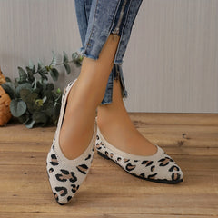 Leopard Print Flats Soft Sole Slip On Shoes Pointed Toe
