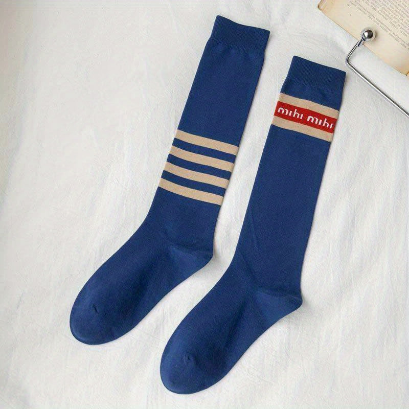 Striped Calf Socks Women's Knee High Stockings