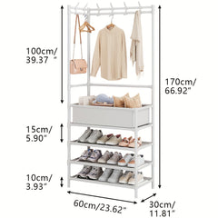 Coat Rack with Storage Shelves & 8 Hooks
