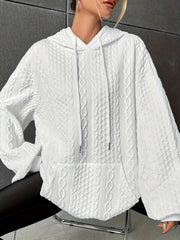 Textured Solid Drawstring Hoodie with Kangaroo Pockets