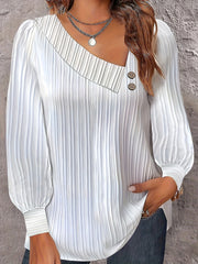 Casual Blouse Long Sleeve Button Decor Irregular Neck Top