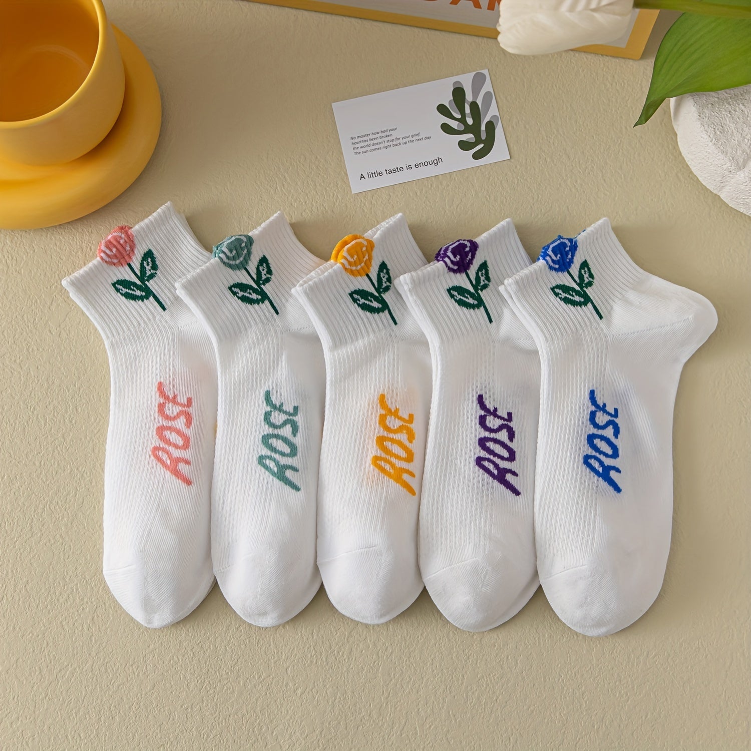 5 Pairs Floral & Letter Print Short Socks Women's Stockings
