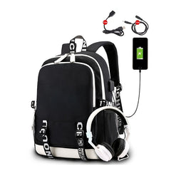 King & Queen Street Print Backpack USB Rechargeable
