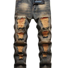 Men's Distressed Slim Fit Ripped Jeans Straight Leg Denim Pants