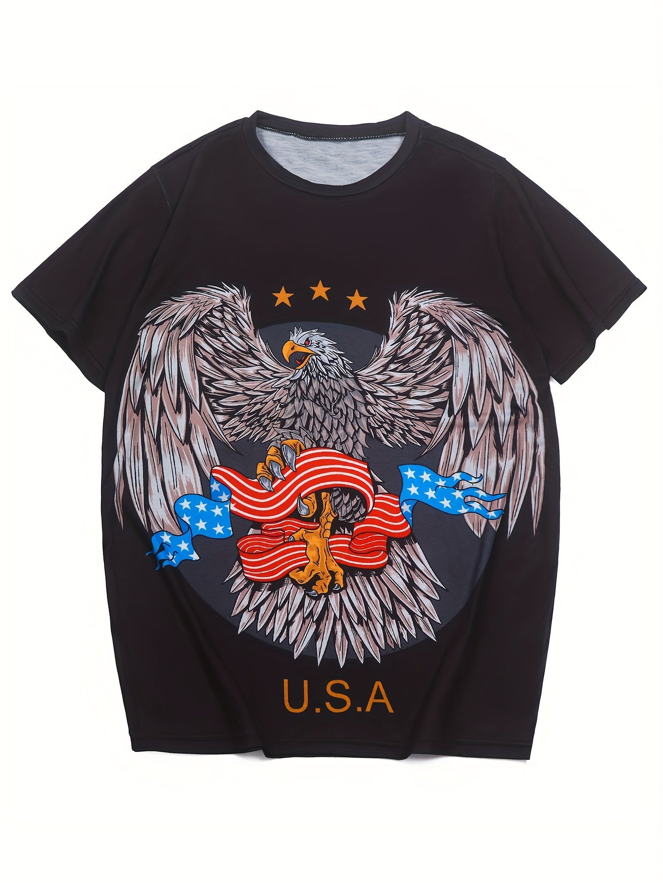 Men's American Flag Letter Print T-shirt Casual Comfy Crew Neck