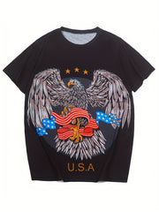 Men's American Flag Letter Print T-shirt Casual Comfy Crew Neck