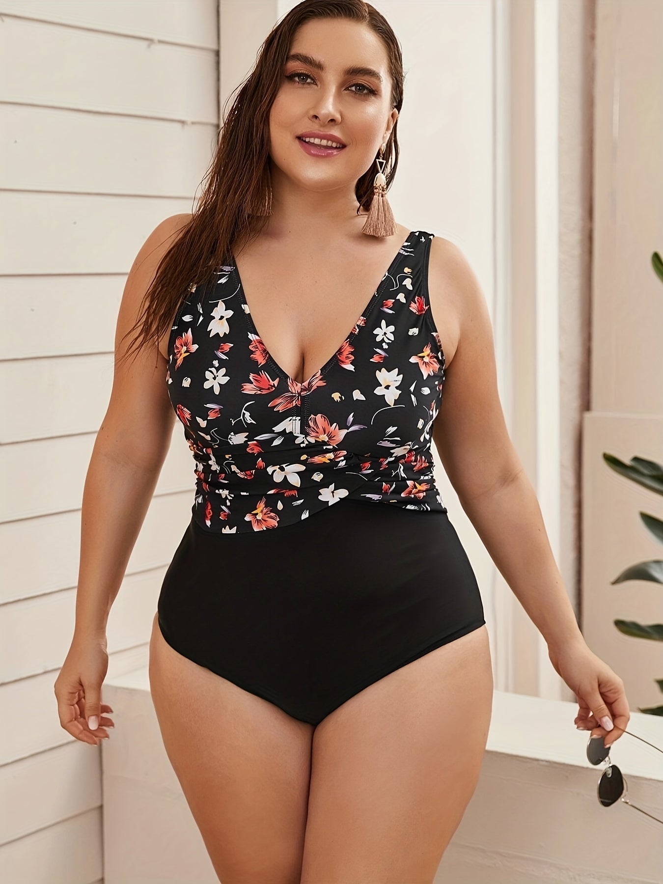 Floral Print One Piece Swimsuit