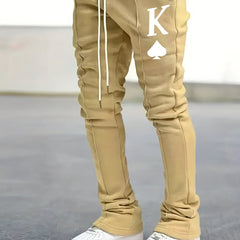 Men's Slim Fit Flared Joggers with Spade Pattern Drawstring Pants