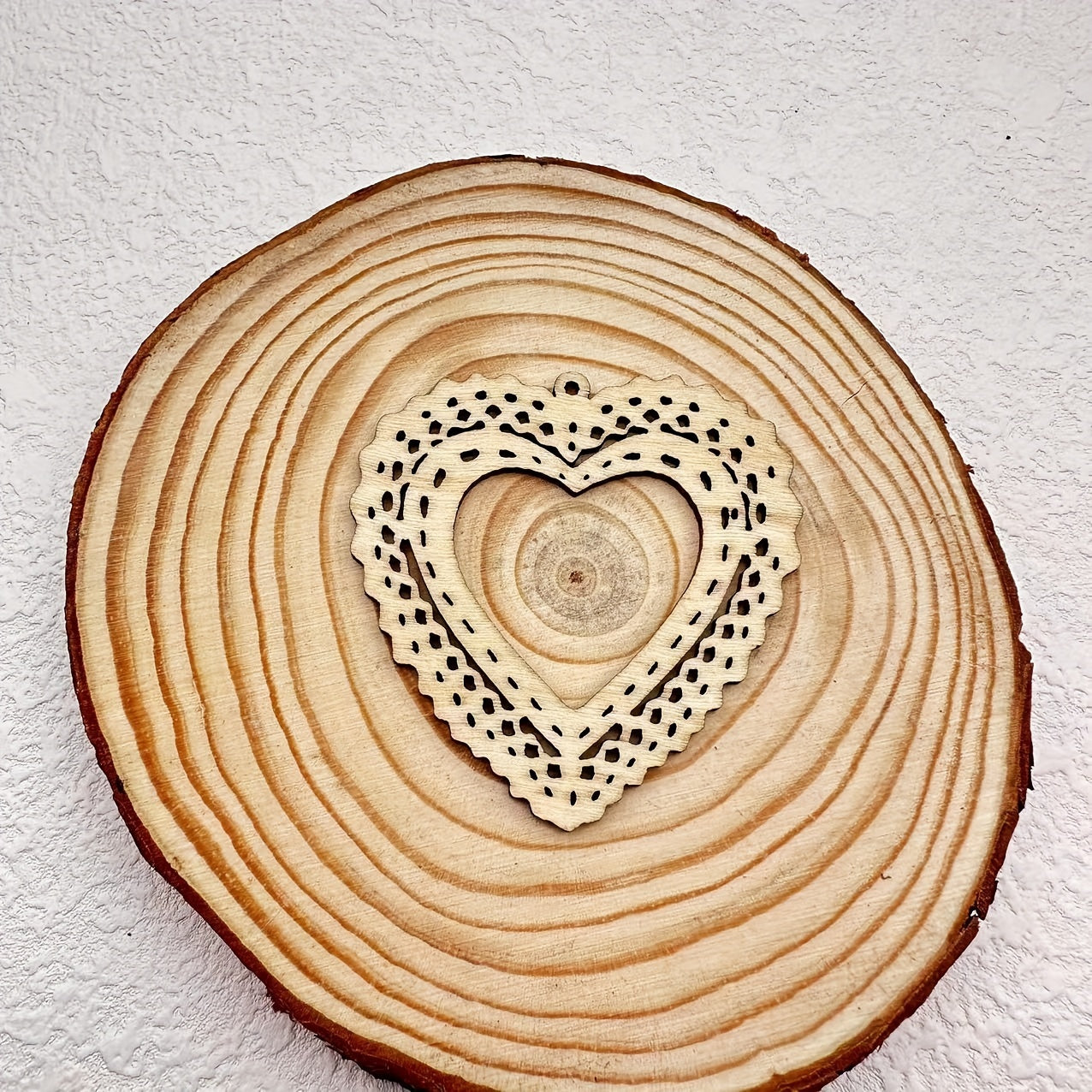 10 Heart Shape Wooden Sliced Pendant Engraved Hanging Ornament