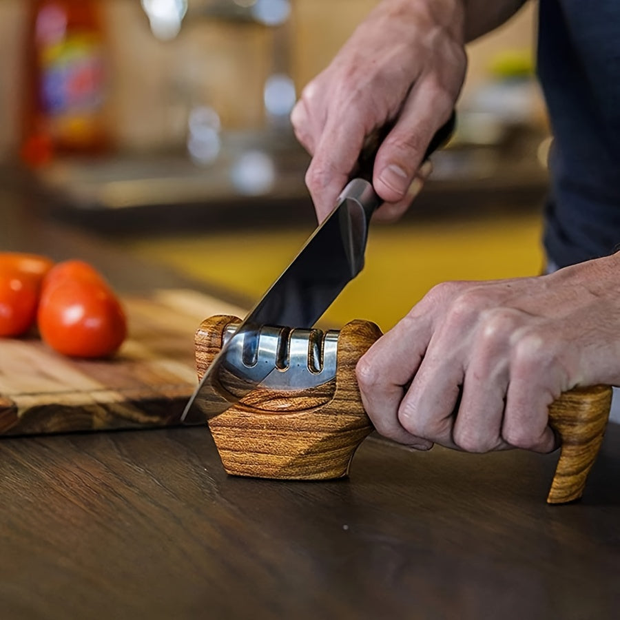 3-in-1 Kitchen Sharpener with Wooden Handle