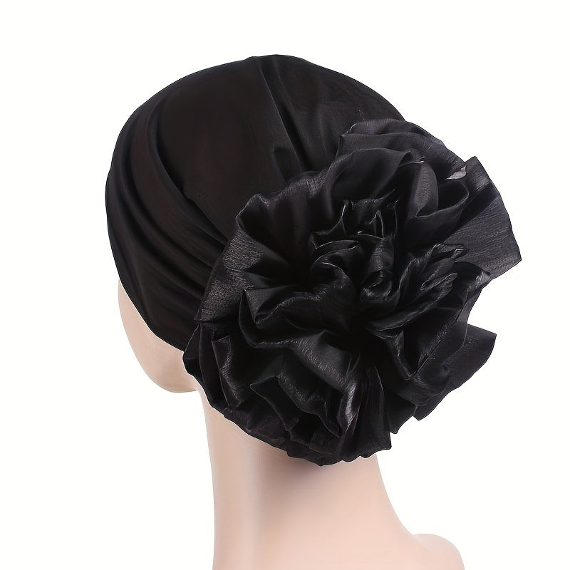 Big Flower Turban Cap Elastic Hijab Bonnet Head Wraps