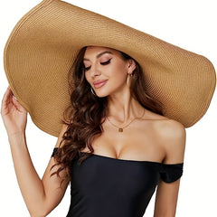 Oversized Coffee Floppy Sun Hat Large Brim Straw Hat