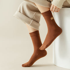 Double Needle Texture Mid Tube Socks Women's Stockings