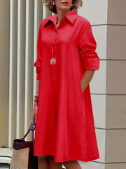 Plus Solid Button Up Long Sleeve Shirt Dress