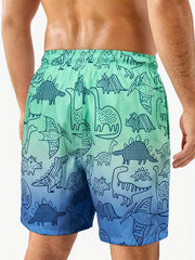 Gradient Dinosaur Men's Quick Dry Board Shorts with Pockets