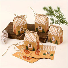 House Shape Christmas Paper Boxes Candy Gift Boxes Food Cookie Packing Bag